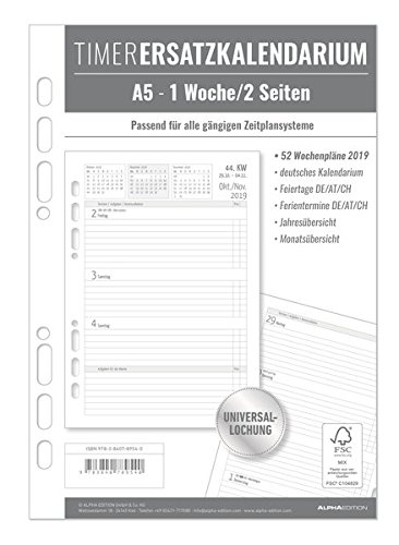 Preisvergleich Produktbild Timer Ersatzkalendarium A5 1 Woche - 2 Seiten 2019