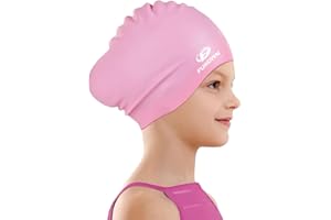 FUNOWN Badekappe für Kinder, langes/kurzes Haar, Unisex-Badekappe für Mädchen und Jungen im Alter von 3–15 Jahren, wasserdichte Badekappe für Kleinkinder, wasserdichte Silikon-Badekappe