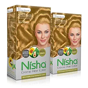 Nisha Golden Blonde Creme Hair Colour For Women and Men Long Lasting Hair Colour 100% Grey Coverage With Henna Extracts Pack of 2