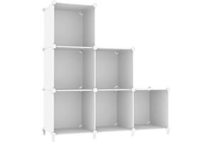 ‎AWTATOS AWTATOS Würfel Aufbewahrungs Organizer, 6 Würfelregale mit Holzhammer, DIY Schrank, Modulares Lagerregal, Bücherregal, Kunststoff, Quadratisch, Aufbewahrungsregal für Zuhause, Schlafzimmer, Weiß
