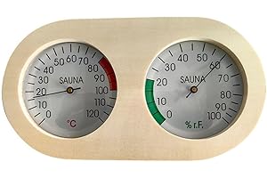 Feegow Thermomètre de sauna - Thermomètre de sauna - 2 en 1 - Thermo-hygromètre en bois - Moniteur de température et d'humidité en bois de pin - Accessoires de sauna
