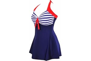 AMAGGIGO Women's Polka Dot One Piece Swimsuit Tummy Control Swimwear Swimdress with Skirt