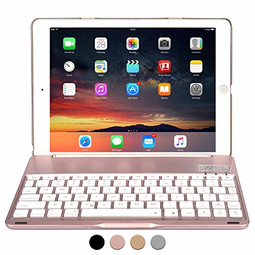 iPad 9.7 2017 / iPad Air 1 Tastaturhülle, COOPER NOTEKEE F8S tragbare QWERTY Bluetooth Funktastatur Hartschalen-Klapphülle mit 7 Hintergrundfarben (Roségold, Ruhezustand/Aktivieren-Funktion)