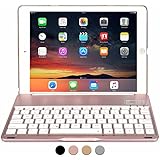iPad Air 1, iPad 9.7 2017 Keyboard case, COOPER NOTEKEE F8S Backlit LED Bluetooth Wireless Rechargeable Keyboard Portable Laptop Macbook Clamshell Clamcase Cover with 7 Backlight Colors (Rose Gold)