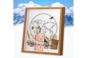 Sowoxdme Adventure Travel Shadow Box with Slot, 12 In Adventure Archive Box with Slot, Large Shadow Boxes Display Cases for Memories, Shadowbox Picture Frame for Wedding, Tickets (log colour)
