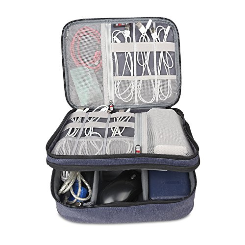 BUBM Mehrfachfunktion Kabelorganiser Tasche Reisetasche mit Doppelschichten für Elektronische Zubehöre wie Netzteil, Maus und USB Stricks(Groß, Dunkelblau) - 5