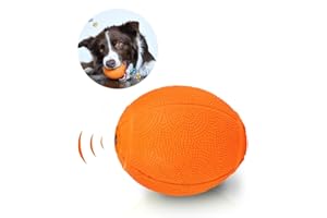 LaRoo Hundespielzeug Hundeball Squeaker, Langlebiges Naturkautschuk Hund Fußball, Quietscher Werfen Hundebälle, Kauspielzeug für Kleine & Große Hunde (6.5 * 8CM Orange)