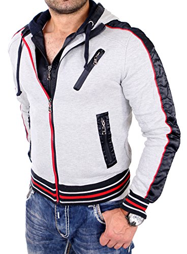 Reslad Sweatjacke Herren 2in1 Vintage Look Kapuzen Jacke RS-0917 Grau 2XL