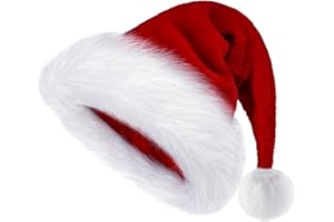 BSVI Christmas Hat for Adults Santa Hats Unisex Red Velvet Extra Thicken Holiday Headwear Xmas Hat for Festive New Year Party