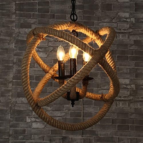 ONEPRE Vintage Edison 3 Lights Chandelier With Nature Rope Shade, Antique Adjustable Hanging Pendant Light, Oil Rubbed Bronze Finish
