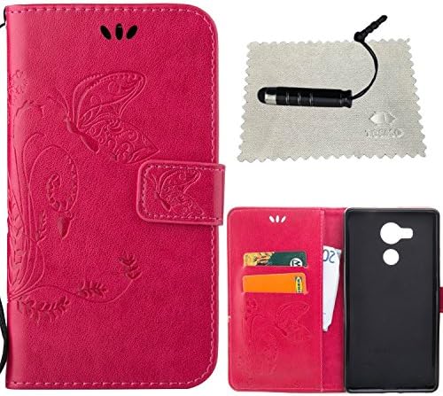 Huawei Mate 8 Case Leather Hot Pink,Huawei Mate 8 Wallet Case,Huawei Mate 8 Flip Cover,TOCASO Build-in Stand Function Butterfly Pattern Series PU Leather Slim Soft Case Folio Book Style Strap Portable Carrying Protective Cases Covers Elegant Anti Scratch Bumper Shell Skin Money Pocket ID/Credit Card Holder Slot Magnet Case with Stylus Pen and Cleaning Cloths for Huawei Mate 8