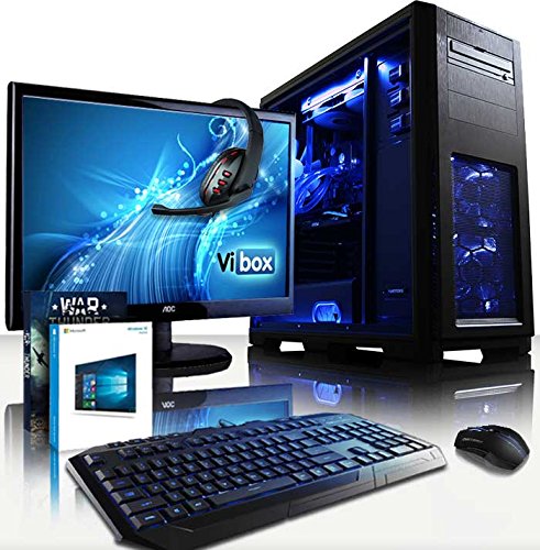 VIBOX Warrior Komplett-PC Paket 4.201 Gaming PC - 4,0GHz AMD FX 6-Core CPU, RX 460 GPU, leistungsfähig, Wassergekühlter Desktop Gamer Computer mit Spielgutschein, 22" HD Monitor, Gamer Tastatur & Mouse, Windows 10, Blau Innenbeleuchtung, lebenslange Garantie* (4,0GHz übertakteter Superschneller AMD FX 6300 Sechs 6-Core Prozessor CPU, MSI AMD Radeon RX 460 2GB Grafikkarte, 16GB Team Elite 1600MHz RAM, 120GB SSD, 2TB Festplatte, Raijintek Triton Wasserkühler, 85+ Netzteil, Phanteks Gehäuse)