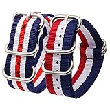 FERZA Home Premium Nylon-Uhrenarmbänder mit Edelstahlschnalle - optionale Farben 2er Pack (Color : Blue White Red+red White Blue, Size : 18mm)