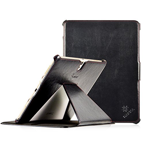 MANNA UltraSlim Samsung Galaxy Tab S 10.5 Hülle | Case aus Kunstleder, schwarz mit farblich abgesetzter Naht | aufstellbare Tasche mit EasyStand | Autosleep-Funktion | Schutzhülle für Samsung Tab S 10.5 SM-T805