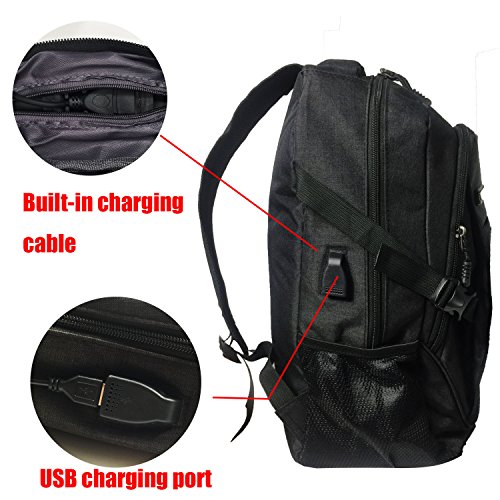 Laptop Rucksack Tasche - Nylon Computer Tasche Schulrucksack Rucks  cke mit USB Ladeanschluss f  r 15 6 Zoll Laptop und Notebook Schwarz