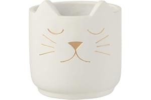 J-Line by Jolipa Cache Pot Blanc avec Motif de Chat en doré H14cm