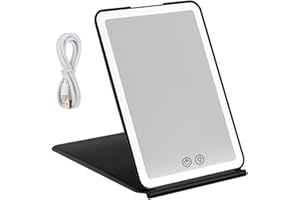 COLEXY Lusterko do makijażu z 72 lampkami LED podświetlane lusterko kosmetyczne przenośne lusterko do makijażu dotykowe 3 kolory regulowane USB akumulator do makijażu sypialni golenia podróży (czarne)