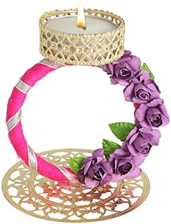 Splendid Indian Art Handmade Gold Plated Stunning Golden Gota Work Tea-Light Candle Stand (Holder)