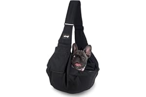 NATUYA Dog Sling Puppy Carrier Hand Free Doggie Adjustable Shoulder Strap Pet Walking Bag Cat Carrier with Zip Pocket Safety Belt Protective Mesh for Outdoor Subway Travel (Black Waterproof)