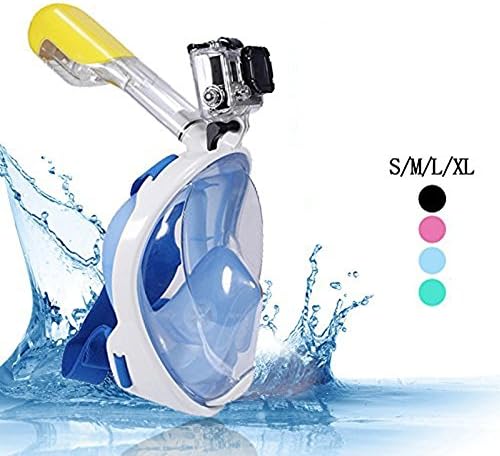 2016 Newest Professional Foldable Full Dry Full Face Snorkel Mask Easy Breathing Scuba Diving Swimming Googles Equipment for Gopro, xiaomi, SJ cameras(Blue, Small-S/M)