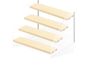 Neikafan Perfume Display Stand Wood 4 Tier Acrylic Risers for Collectibles Jewellery POP Figures Cupcakes Food Desserts Acrylic Riser Clear Display Stand Shelf Perfume Organiser