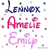 Wandschnörkel&reg; Aufkleber AA076 Pink, Rosa, Lila, Blau oder Flieder Kindernamen mit 8 Sternen Mix Wunsch Namen Wunschnamen Wand Spruch Wandtattoo Türaufaufkleber Kinderzimmer Türschild Baby Mädchen,Jungen