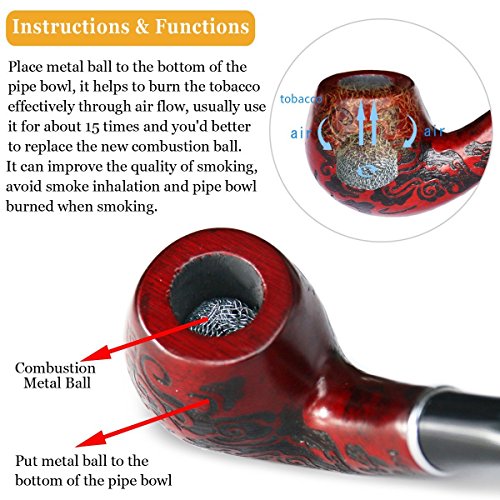 Joyoldelf klassische Tabakspfeife – Pfeifen aus Rot Sandelholz inkl. 3-in-1 Filter, Reiniger , Schaufelkratzer ,Edelstahl Pfeifen Ständer,2 Stopfer Pfeifenbesteck und eine Geschenkbox 19 teilig - 5