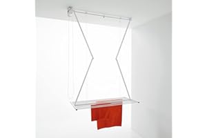 foxydry Mini Tendedero de Techo, Secador de Secado retráctil de Techo Vertical Abatible en Aluminio y Acero 152x54x25 cm (150
