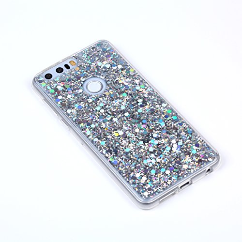 Huawei Honor 8 Hülle,Silikon Schutzhülle für Huawei Honor 8,Huawei Honor 8 Bling Hülle,Ukayfe Luxus Schön Shiny Glänzend Glitzer Weiche TPU Abdeckung Crystal Silikon Tasche Schutzhülle Shinning Strass Rückseite Hülle Etui Cover für Huawei Honor 8 (Silber) - 3
