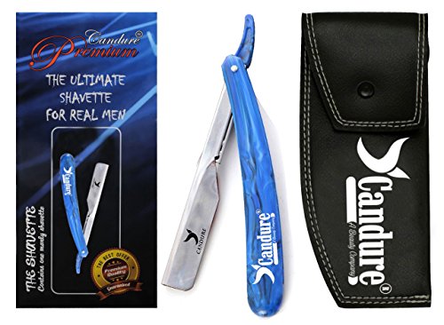 CANDURE – Professionelles Rasiermesser mit gerader Klinge – rasiermesser blau – Traditionelles Rasiermesser + 10 Klingen - 2