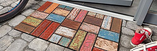 Schmutzfangmatte / Fußmatte / Fussmatte / Fußabstreifer / Fußabtreter / Schmutzmatte Modell Wood / Ziegel bunt - witzig lustig 3D 3 D Optik Größe ca. 45 x 75 cm / Ecomat-Fußmatte / sehr hochwertige Fußmatte