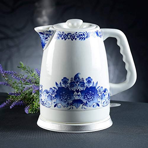 Rosenstein & Söhne Keramik-Wasserkocher WSK-280.rtr mit blauem Blumen-Motiv, 2 l, 1.500 W - 4