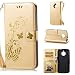 Produktbild Owbb Hülle für Lenovo Moto E4 Plus Handyhülle PU Ledertasche Flip Cover Wallet Case mit Stand Function Innenschlitzen Design Bunte Bronzing Schmetterling Blume Gold