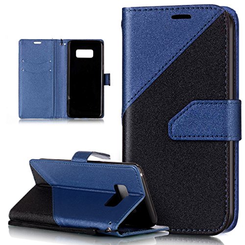 Galaxy S8 Plus Hülle,Galaxy S8 Plus Schutzhülle,Galaxy S8 Plus Leder Hülle,ikasus® Schlagfarbe Nähte Spleiß Stil Naht Farben PU Lederhülle Flip Hülle im Bookstyle Cover Schale Slim Fit Soft Silikon Magnetverschluss Schutzhülle PU Leder Hülle Flip Wallet Case Kunstleder Tasche Cover mit Standfunktion und Kartenfächer Tasche Wallet Case für Samsung Galaxy S8 Plus - Blau