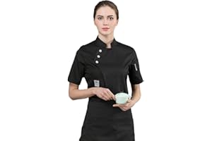 Jitong Giacche da Chef Uomo Camici da Lavoro Manica Corta Giacca Cuoco Estiva Giacca Pizzaiolo Confortevole