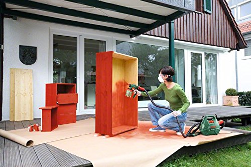 Bosch DIY Farbsprühsystem PFS 3000-2, Farbbehälter 1000 ml, Düse für Lacke und Lasuren (grau)/ Wandfarbe (weiß), Schultergurt, Farbfilter, Reinigungsbürste, Karton (650 W, 300 ml/min, 2m²/min) - 4