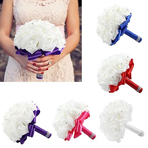 StillCool® shifashionshop Romantische Hochzeit Bunte Künstliche Blumenstrauß der Braut (18cm*24cm, Cremeweiß) - 6