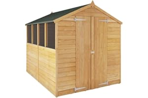 WALTONS EST. 1878 WALTONS 8x6 Overlap Storage Shed | Apex Roof | 7mm Overlap Cladding | Wooden Garden Storage Shed | Felt and Fixings Included (8 x 6 Double Door with Windows)