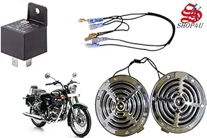 SHOP4U Supersonic Silver Grill Horn for Royal Enfield Bullet 500 (Set of 2 with Relay and Wire, Chrome)