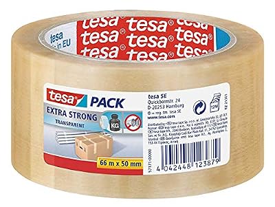 Tesa Clear Extra Strong PVC Packaging Tape, Tower Of 6 Rolls, 50 mm x 66 m