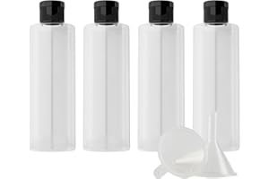 ZEOABSY 4 Pezzi 200 ml Trasparente Bottiglie di plastica PET con Tappo Flip Top Nero, Spalla Piatta Contenitori per Cosmetico, Bottiglie da Viaggio per Lozioni, Liquido, Olio