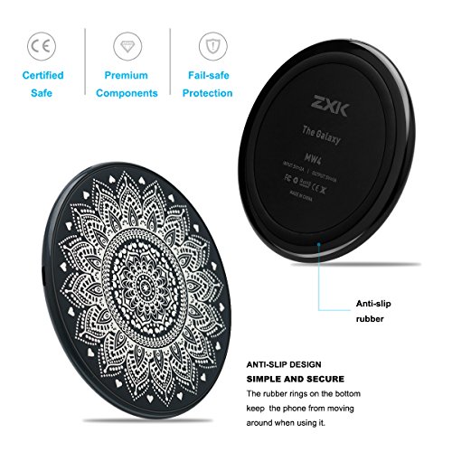 ZXK CO Totem Bildserie Drahtlose Qi Ladegerät Ultra Dünn Qi Wireless Charger Induktive Ladestation für Samsung Galaxy S6, S6 Edge, Note 5, Nexus 7 2nd Gen, Nexus 4/5/6, LG Optimus Vu2/G2/G3, Nokia Lumia 920/1020/928, Nexus 5 und Andere Qi-fähige Handys und Tablets- Inbegriffen Universal Qi Receiver - 5