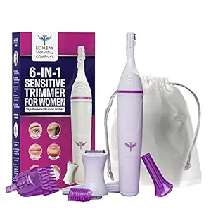 BSC 6-in-1 Sensitive Trimmer for Women | For eyebrows, upper lips, sideburns, underarms, bikini | 90 min runtime, Waterproof | 1 yr Warranty