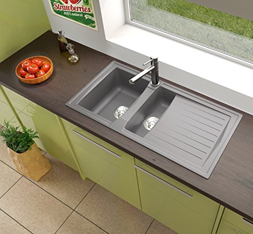 respekta Mineralite Spüle Küchenspüle Spülbecken Einbauspüle Boston 100 x 50 betongrau
