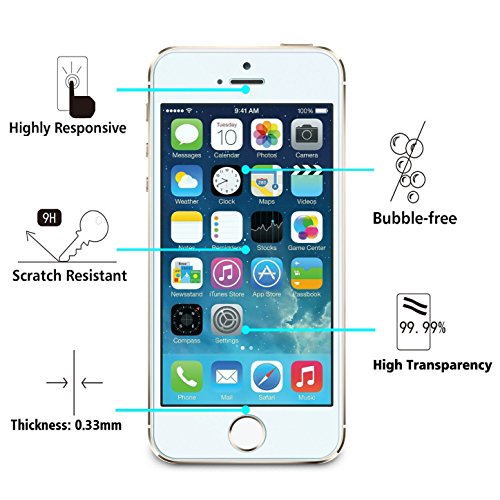 [2 Front+1 Back] Iphone SE/5s/5c/5 Screen Protector, KlearlookÂ® [3D Touch Compatible] 2-Pack Crystal Clear Tempered Glass Screen Protector+ 1-Pack Matt Back PET Film-99.9% Transparent HD Shield / 9H Hardness / Shatter-Proof + Bubble-Free