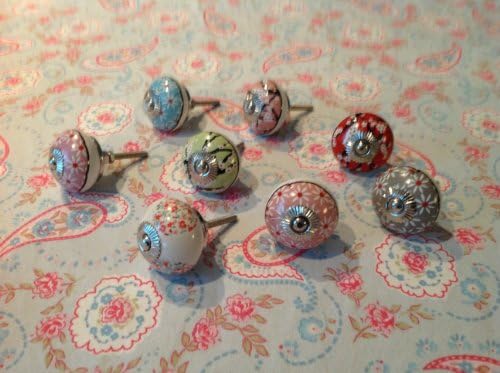 Set of 8 assorted coloured daisy/blossom floral ceramic drawer handle KNOBS