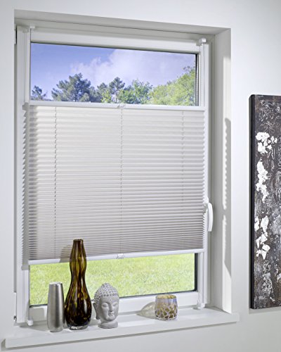 DecoProfi PLISSEE grau, verspannt, Breite 35cm x 130cm (max. Gesamthöhe Fensterflügel), mit Klemmträger / Klemmfix / ohne Bohren