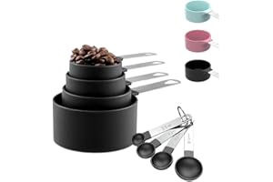 NOLACE Messlöffel Set 8 Stück Kunststoff Messbecher,Messbecher Set Edelstahl für Messen Flüssigkeiten Feststoffe mit 4 Measuring Cups und 4 Löffel,Messwerkzeug von Küchen,Dosierlöffel für Backmessen Schwarz