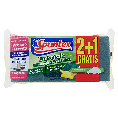 Spontex Universale - Set de 3 estropajos salvauñas con fibra de extractos minerales, color verde - [Pack de 8]