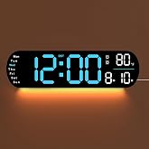 Large Digital Wall Clock with GooDay Remote Control, 9 RGB Color Mode, Dual Alarm, 1 Button DST, w/Hour Date Week Temperature,